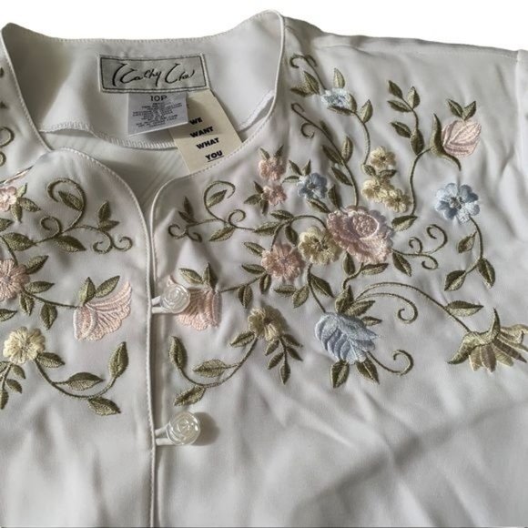 Vintage Kathy Che Petite Floral Embroidered Top - Picture 5 of 9